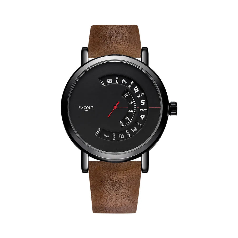 Men's waterproof quartz watch with mineral glass face and metal case showing pointer and number display