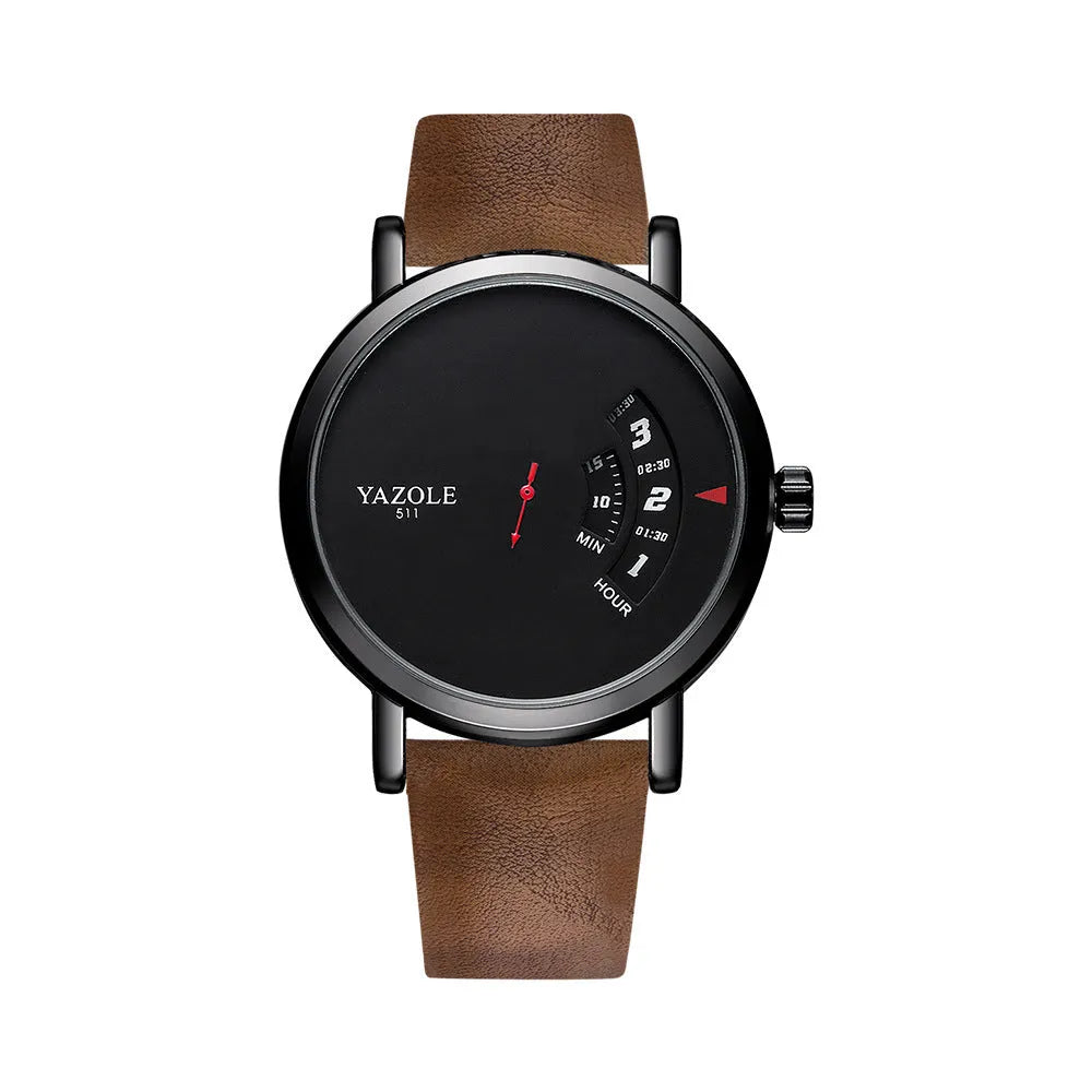 Men's waterproof quartz watch with mineral glass face and metal case showing pointer and number display