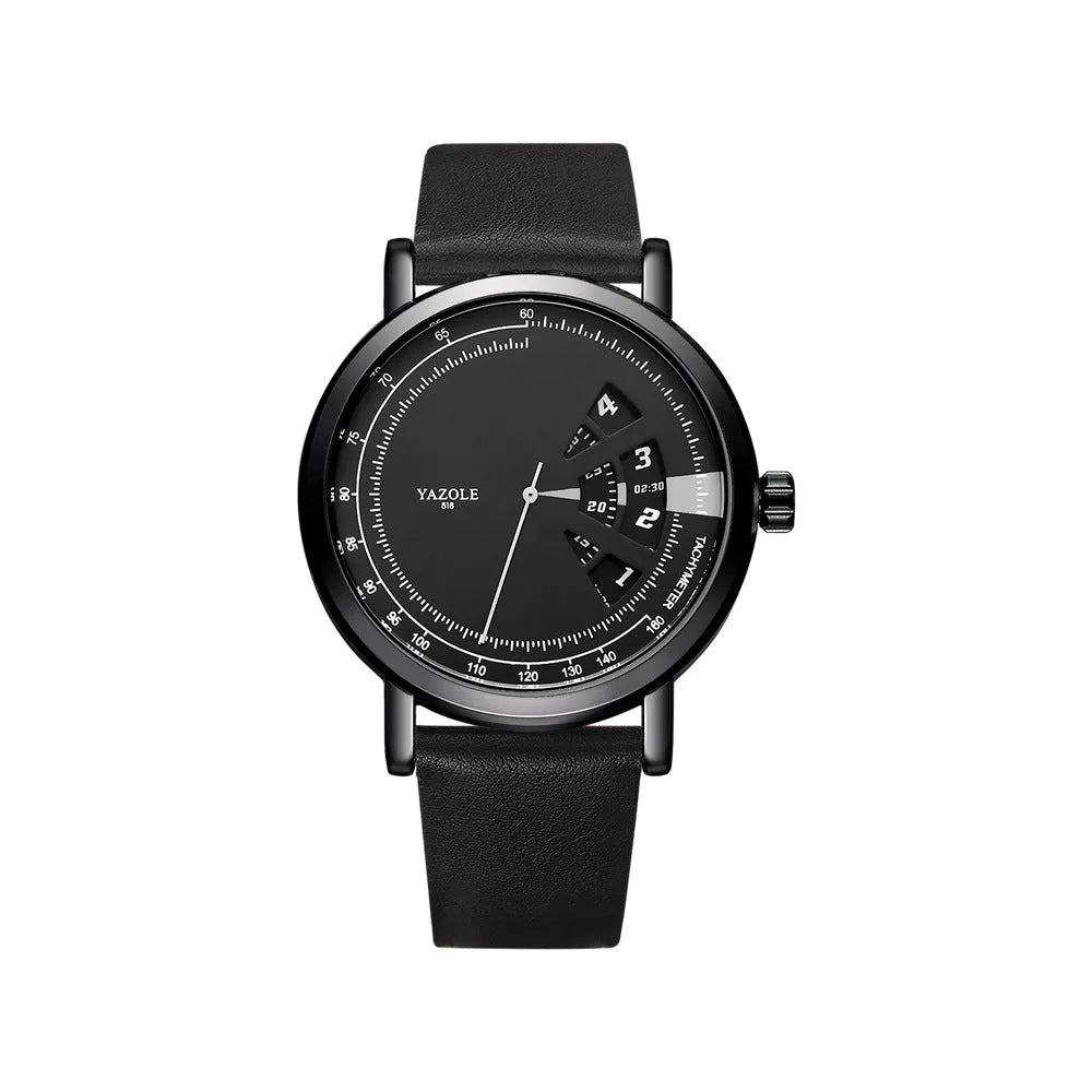 Men's waterproof quartz watch with mineral glass face and metal case showing pointer and number display