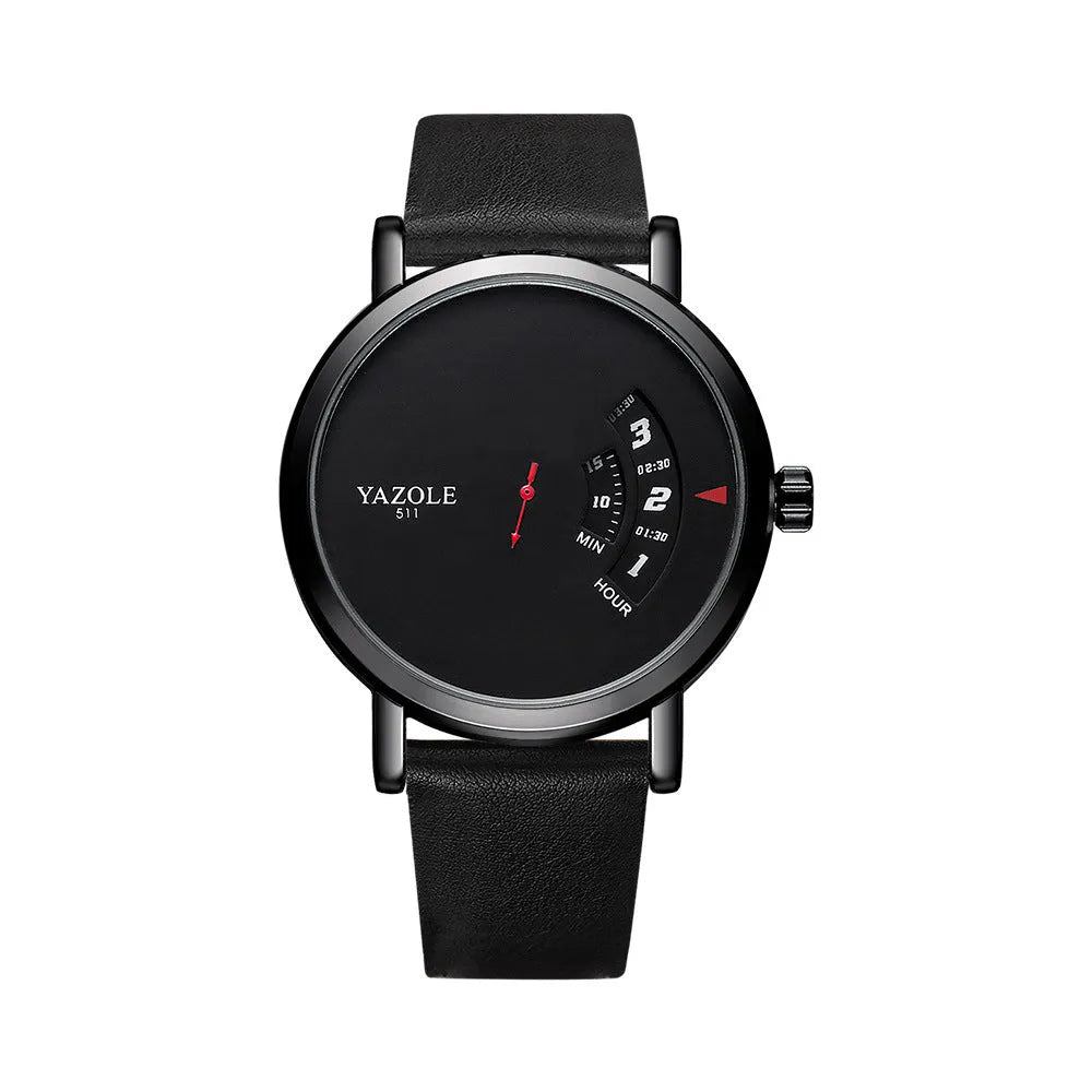 Men's waterproof quartz watch with mineral glass face and metal case showing pointer and number display