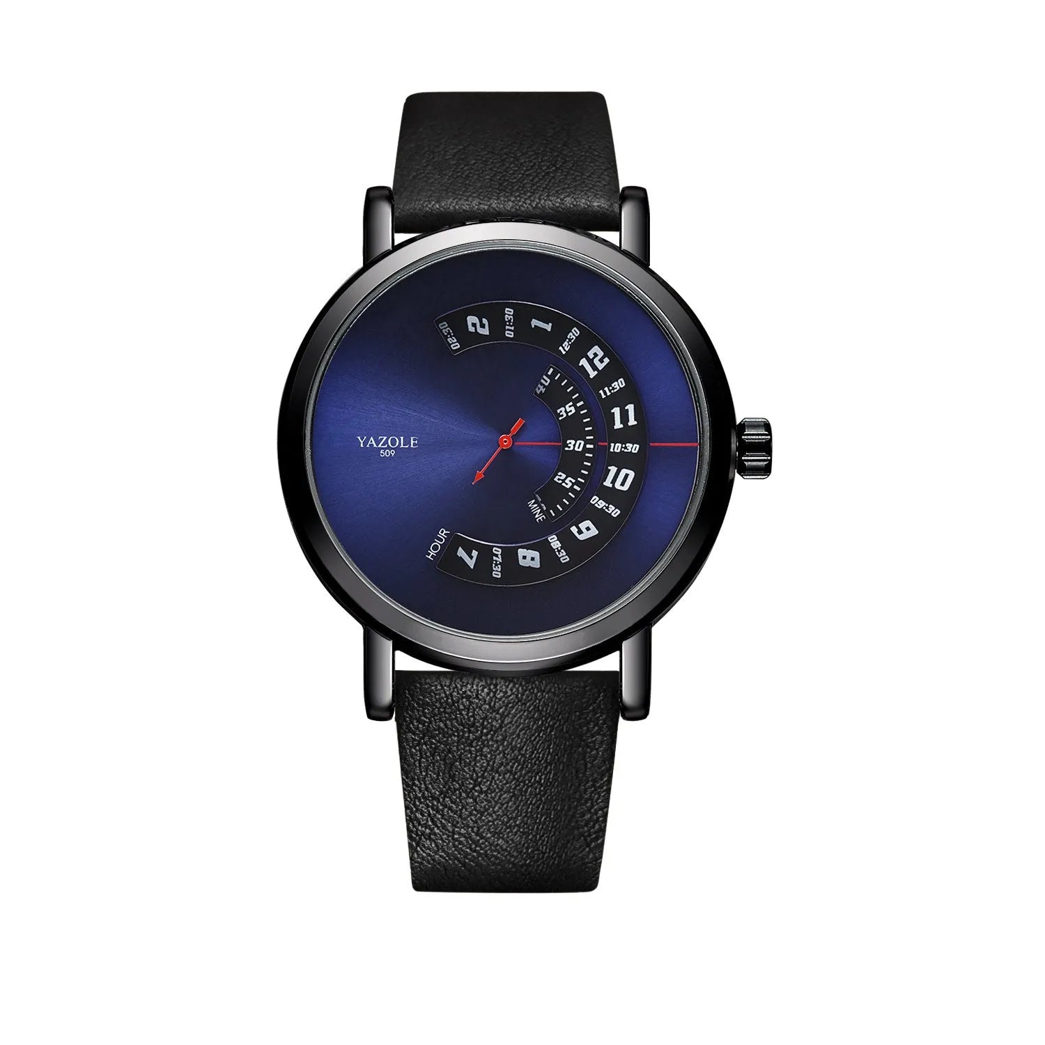 Men's waterproof quartz watch with mineral glass face and metal case showing pointer and number display
