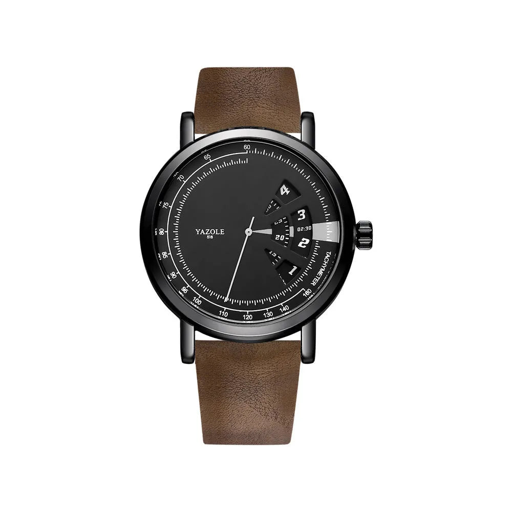 Men's waterproof quartz watch with mineral glass face and metal case showing pointer and number display