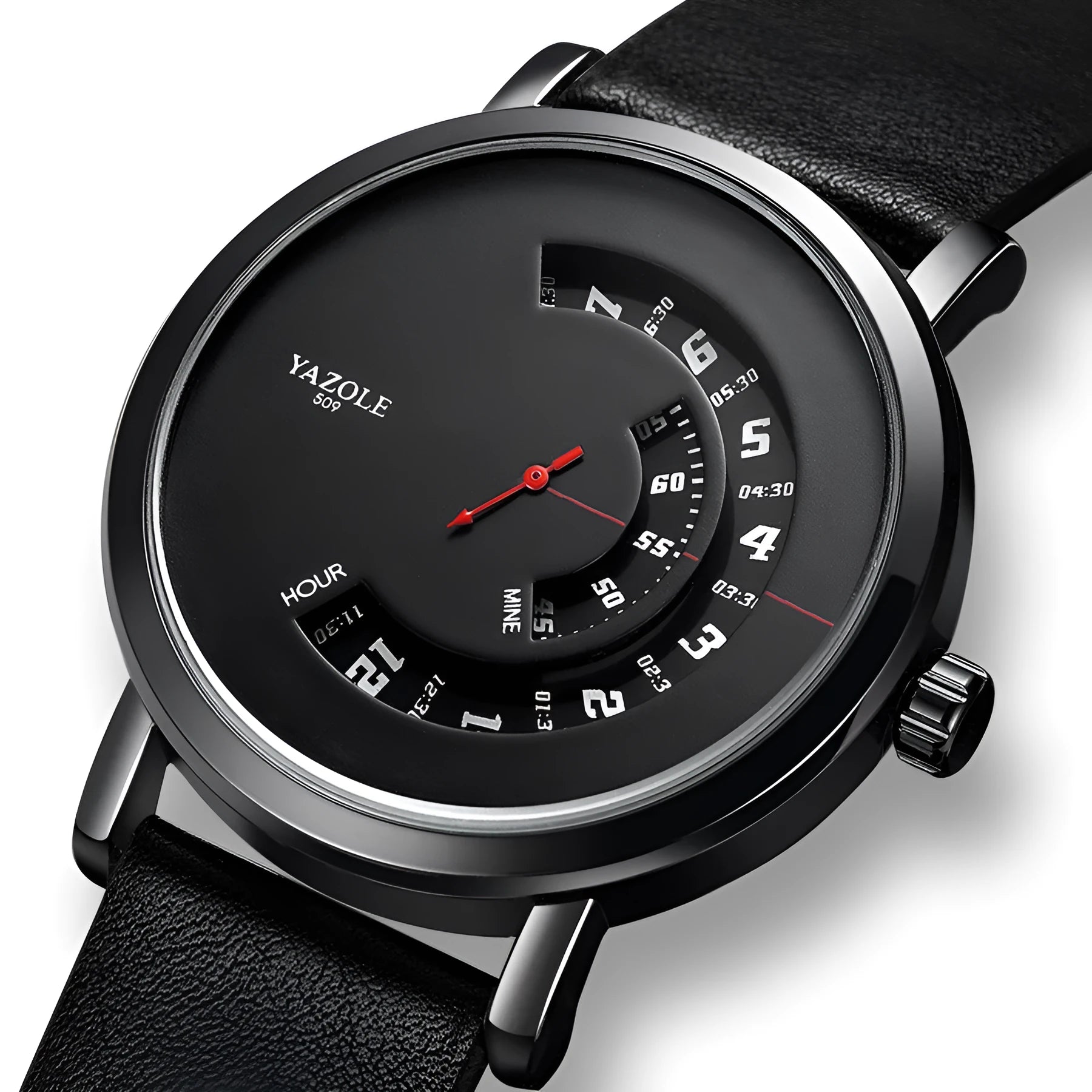 Men's waterproof quartz watch with mineral glass face and metal case showing pointer and number display
