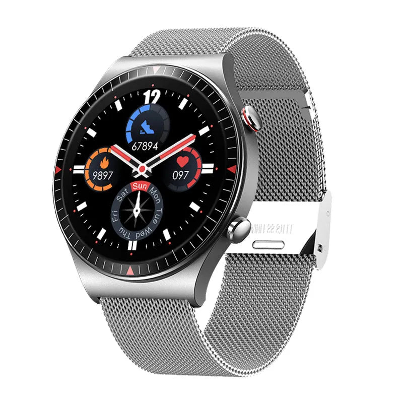 Black music recording smart watch with circular touch screen on a TPU strap, showing call and health tracking interface.