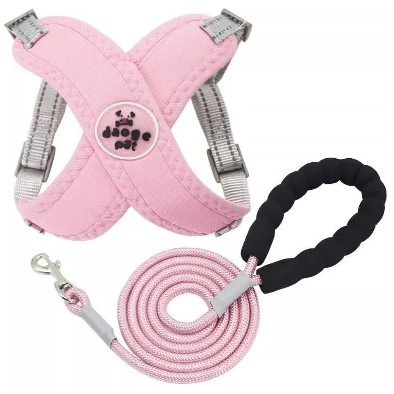 Adjustable dog harness and lead set with hand-holding rope in multiple colour options