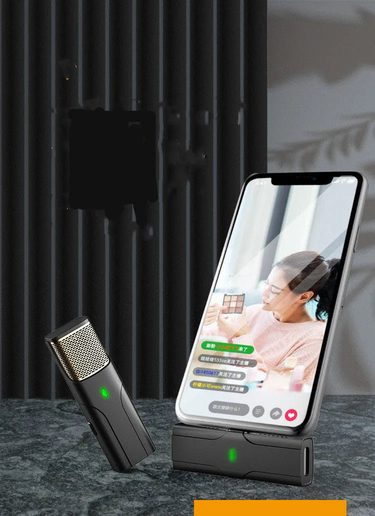 Black wireless lavalier microphone with Type-C cable for mobile recording and live streaming