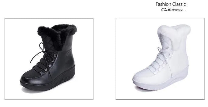 Women's black platform winter boots with lace-up front and water-resistant PU leather.