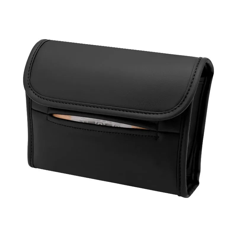 Leather car tissue box with elastic band for seat-back mounting in vehicle