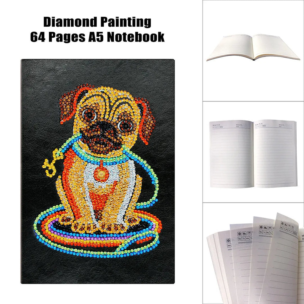 Black A5 DIY diamond painting notebook with 50 blank pages for project planning.