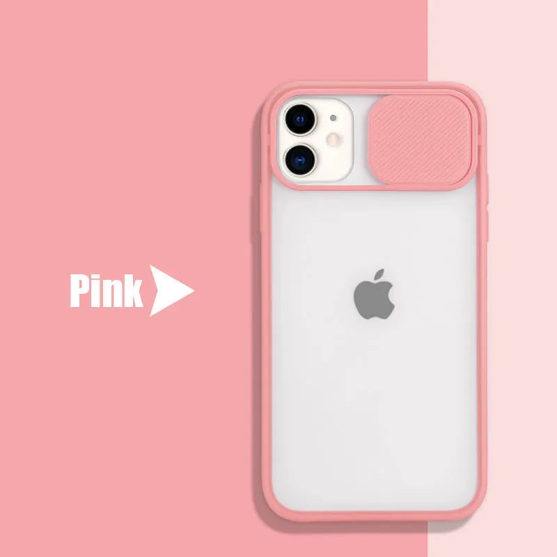 Frosted frame silicone phone case for iPhone in various colours including blue, pink, and black.