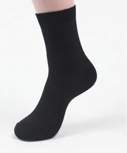 Men's bamboo fibre business socks with small square pattern, shown in colour options including black and navy blue.
