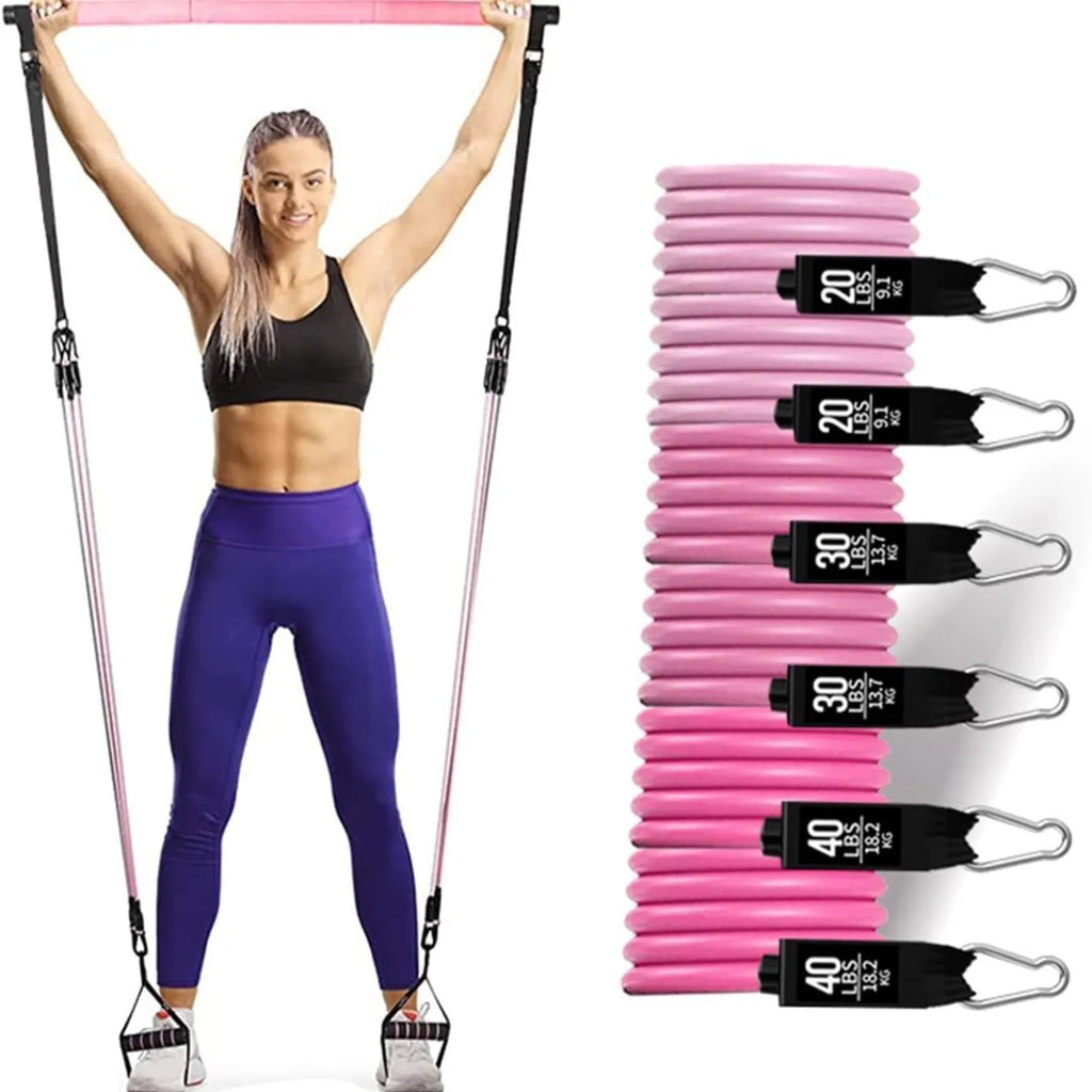 Yoga gymnastic bar resistance band set with 180 pound TPE tension rope in pink and black options