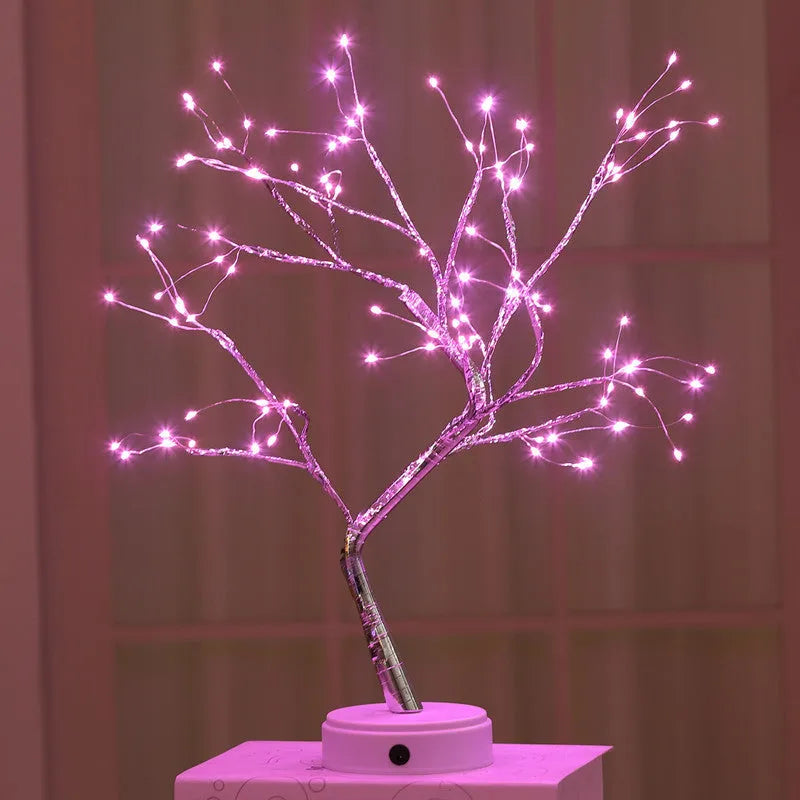 Christmas tree shaped LED night light with touch switch base and pearl or firefly style lights