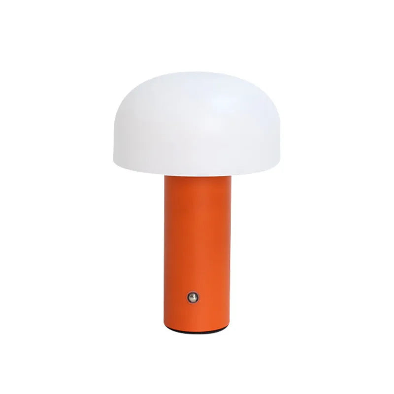 Creative plastic table lamp with USB and plug-in power options in black, white, orange, or green.