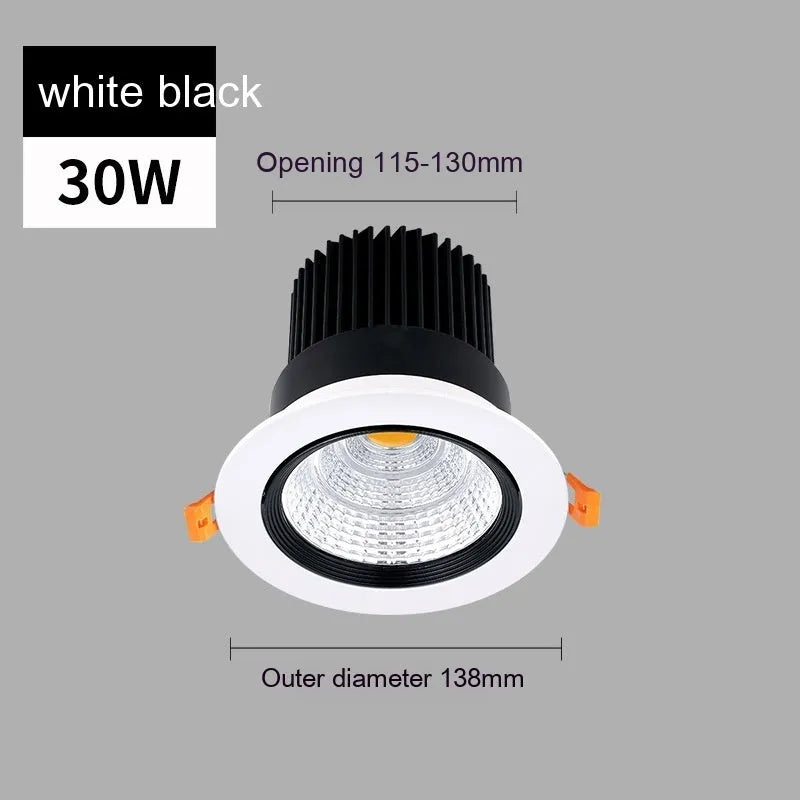 White aluminium LED recessed ceiling spotlight with three colour light settings