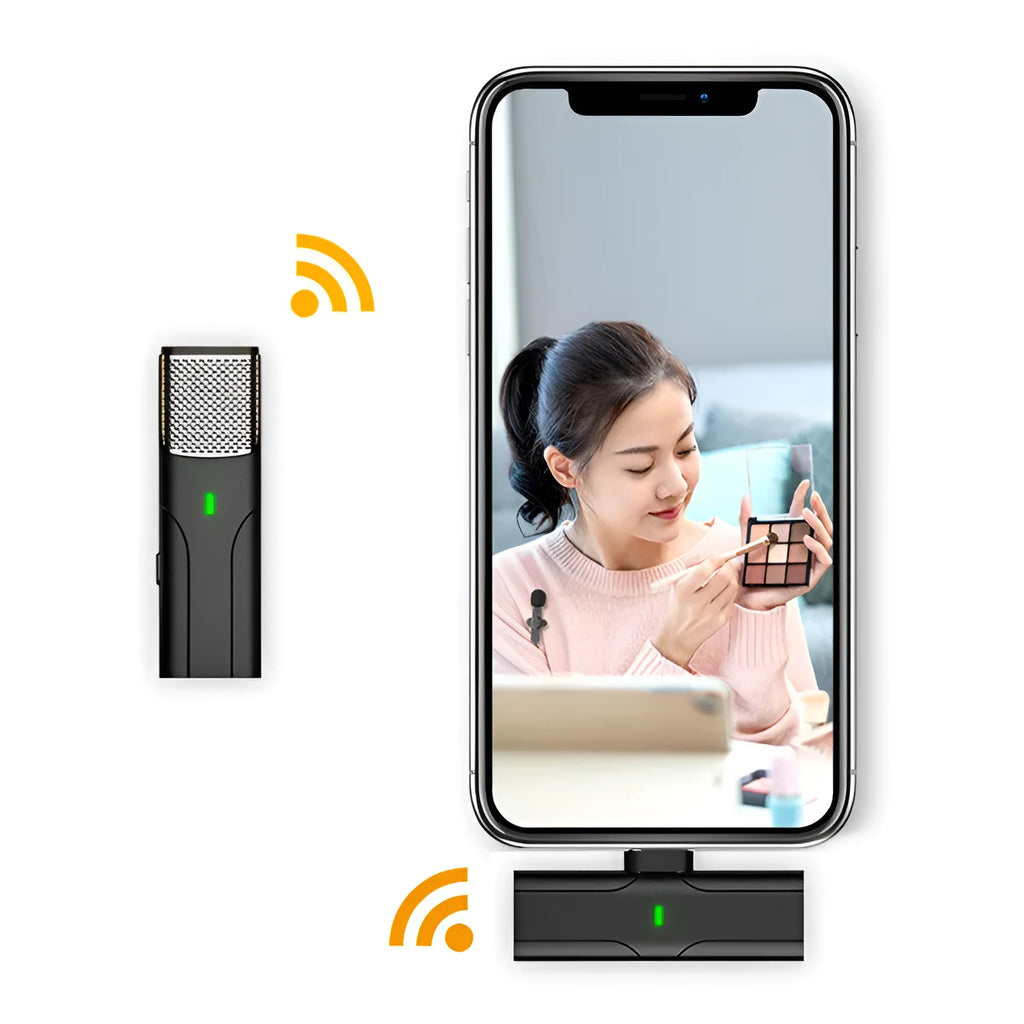 Black wireless lavalier microphone with Type-C cable for mobile recording and live streaming