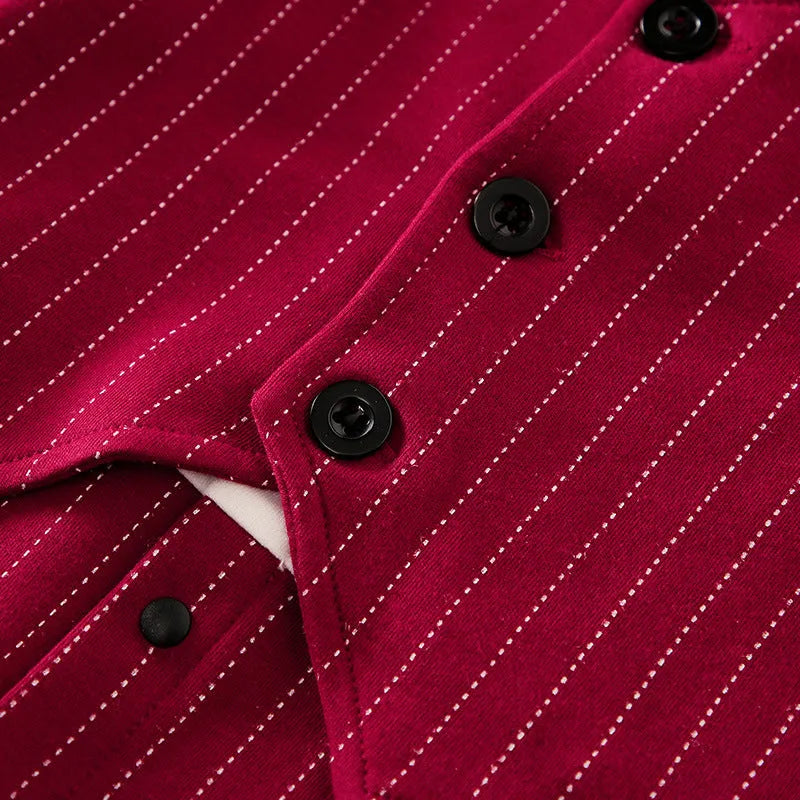 Wine red cotton baby boy romper one-piece suit with long sleeves in gentleman style.