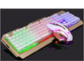 Wired gaming keyboard and mouse set with backlight and USB connection on desk