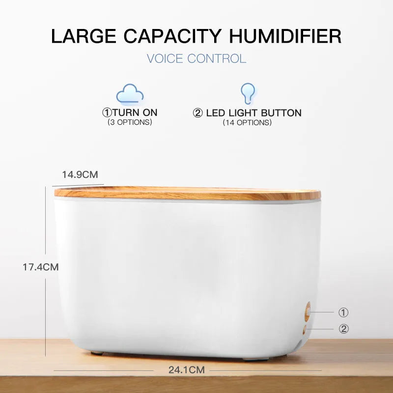 GX-22K white household atomiser humidifier and diffuser with night light on a wooden table.