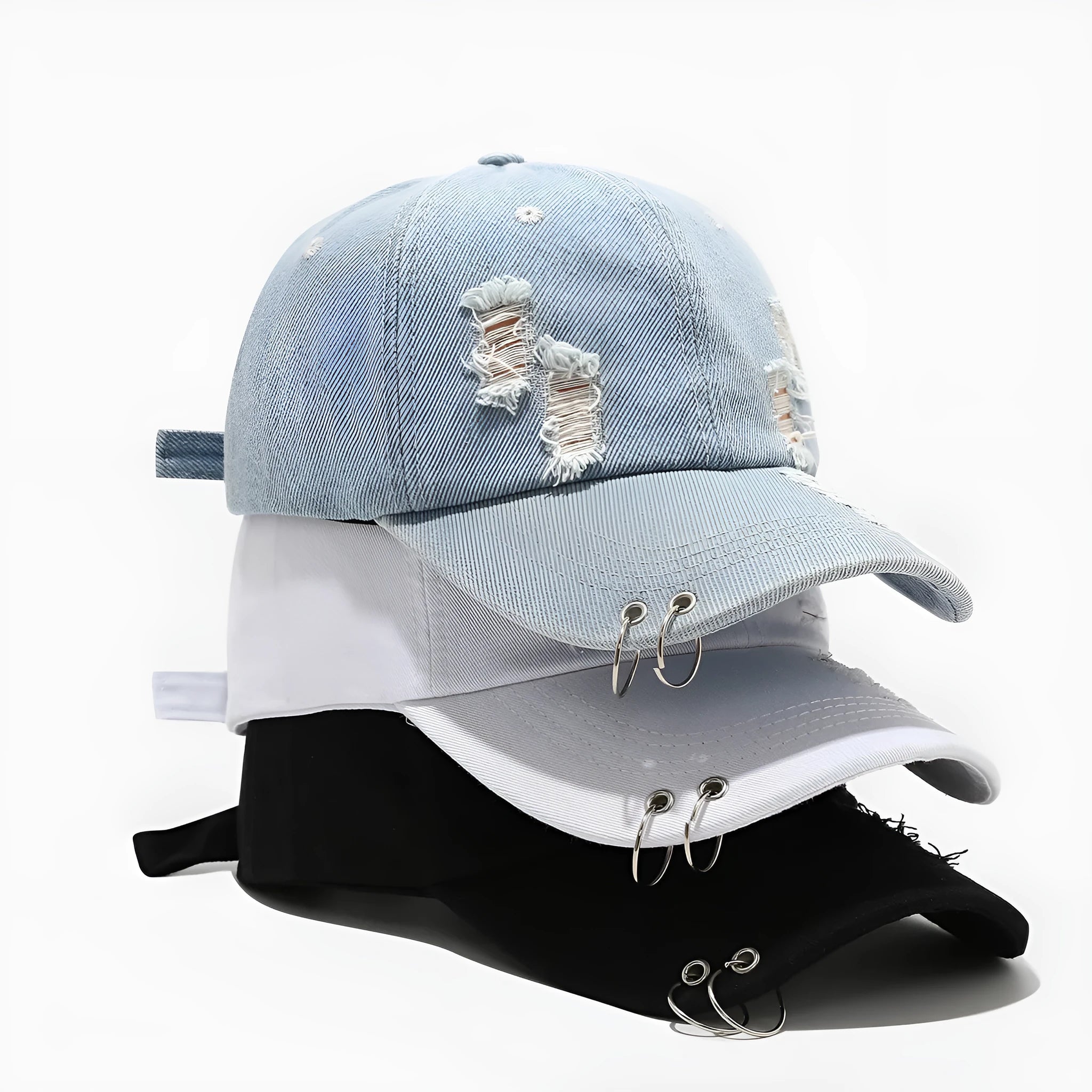 Men's adjustable denim peaked cap with dome crown in light blue colour