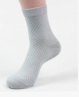 Men's bamboo fibre business socks with small square pattern, shown in colour options including black and navy blue.