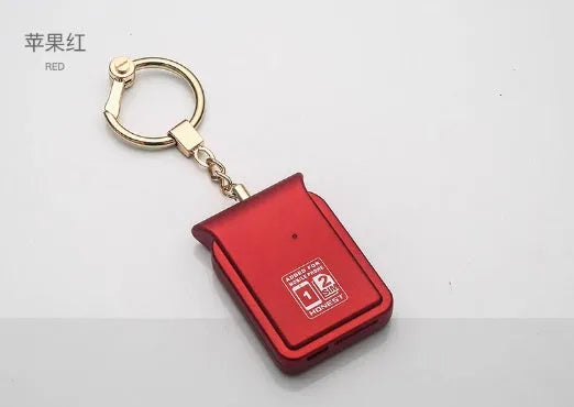 Black leather Bluetooth dual SIM adapter keychain for iOS phones with micro USB port.