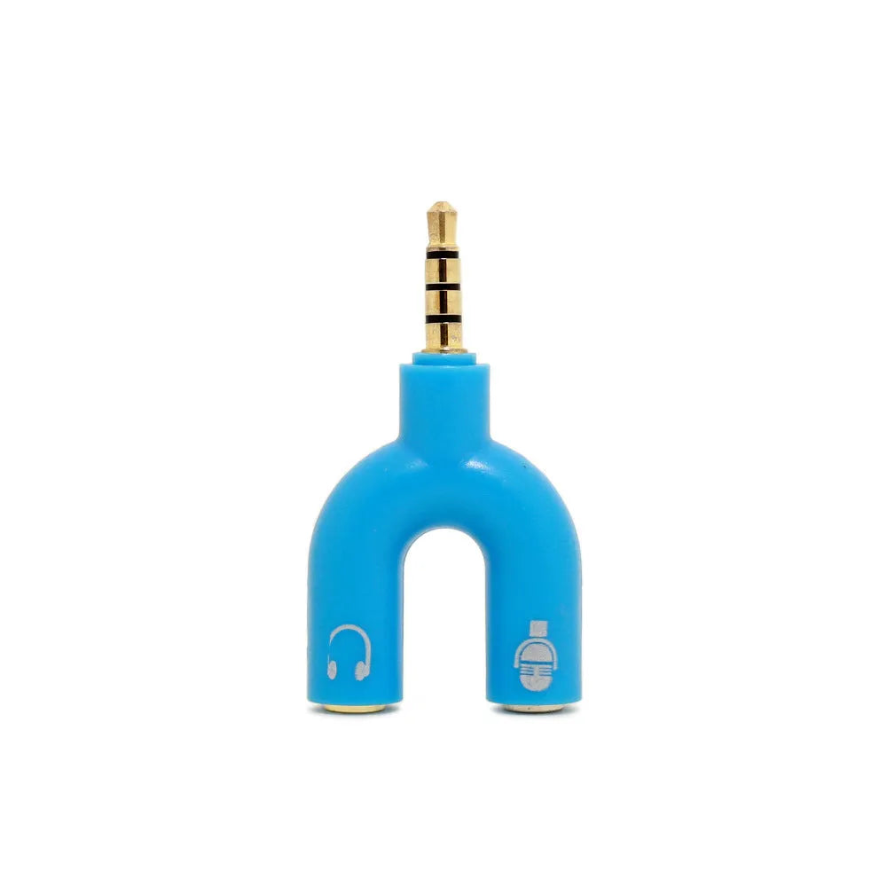 3.5mm audio splitter adapter in six colours for mobile phone, laptop, and tablet connection