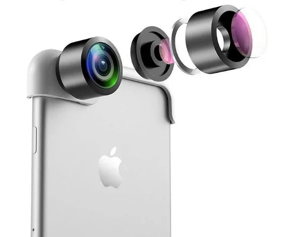 Panoramic camera lens accessory for Apple iPhone models with 360-degree photography capability