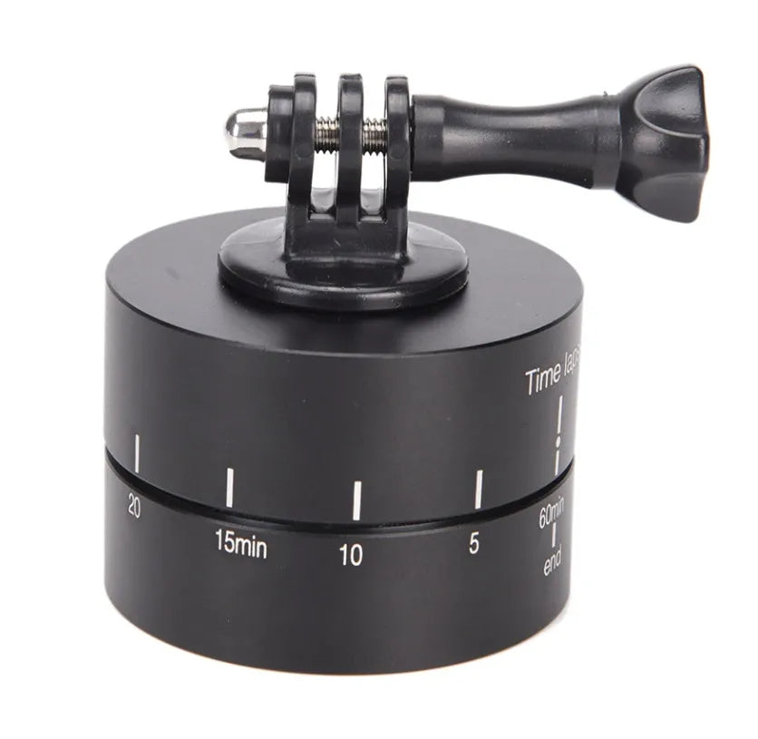 Auto rotating camera tripod head for Lapse compatible 360-degree timelapse photography with GoPro, SLR, and iPhone support