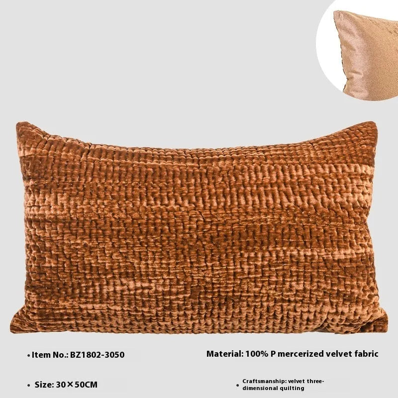 Antique style quilted cushion in mercerized velvet with feather velvet core, available in square and waist pillow sizes