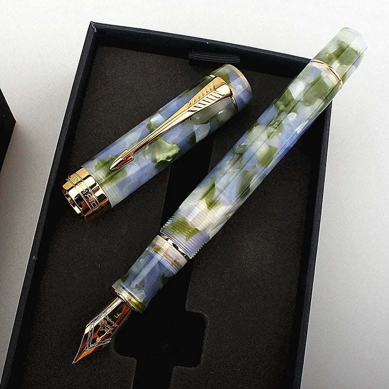 Deep bath green metal pen showing fine, medium and graphic tip options