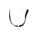 Hand-woven yarn necklace in black with simple college style on a white surface