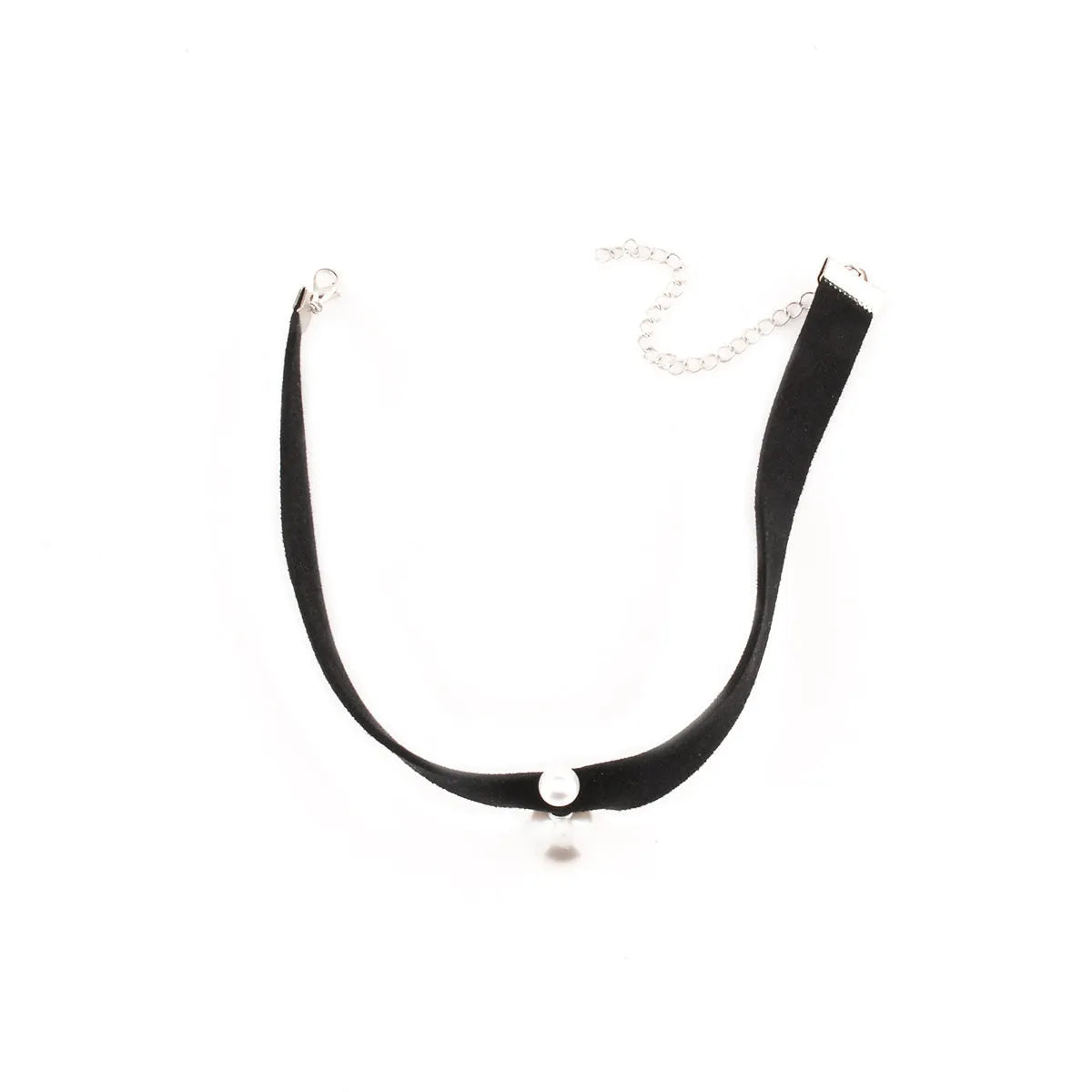 Hand-woven yarn necklace in black with simple college style on a white surface