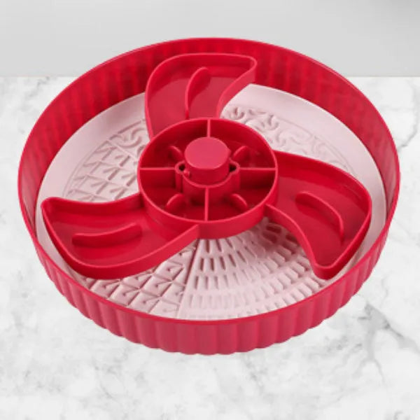 Pet food basin with rotating game board and anti-choke silicone pad in various colours with slow food mat patterns