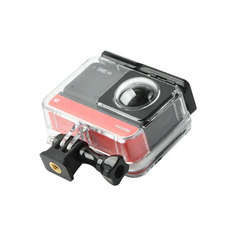 Transparent waterproof housing case for Insta360 One RS panoramic camera with dimensions 9×8×4.5cm