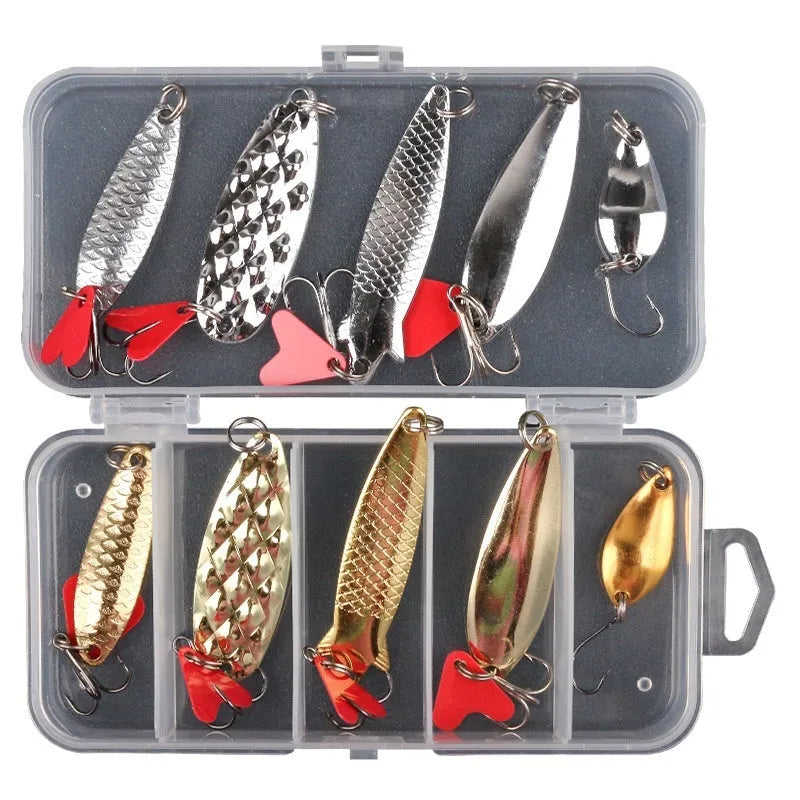 Pineapple-shaped metal fishing lures with metallic sequins in gold and silver colours