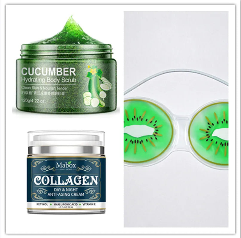 Cucumber skin beauty face and body scrub in green packaging for gentle exfoliation and brighter skin