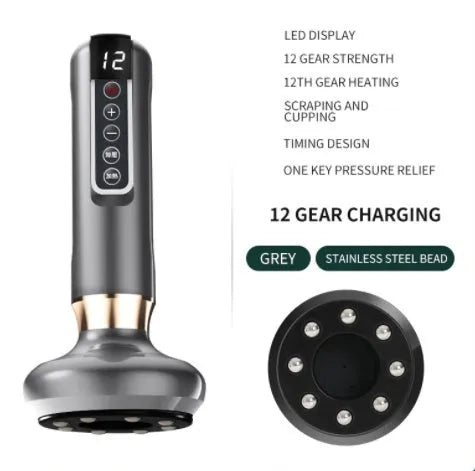 Green electric vacuum cupping massager with USB charger and essential oil head