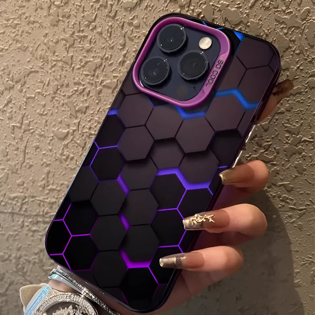 Frosted protective phone case for Apple iPhone with honeycomb pattern in Moonlight Black colour.