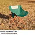 Beige folding camping chair with steel frame and Oxford cloth seat in open position