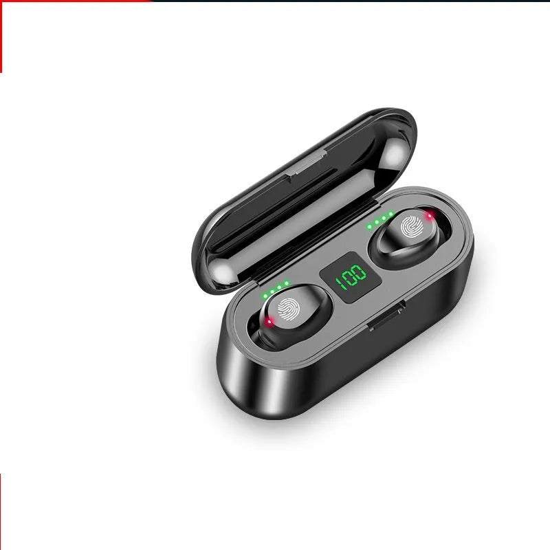 Bluetooth headset binaural earbuds with LED display and 10 metre transmission range for hands-free calls