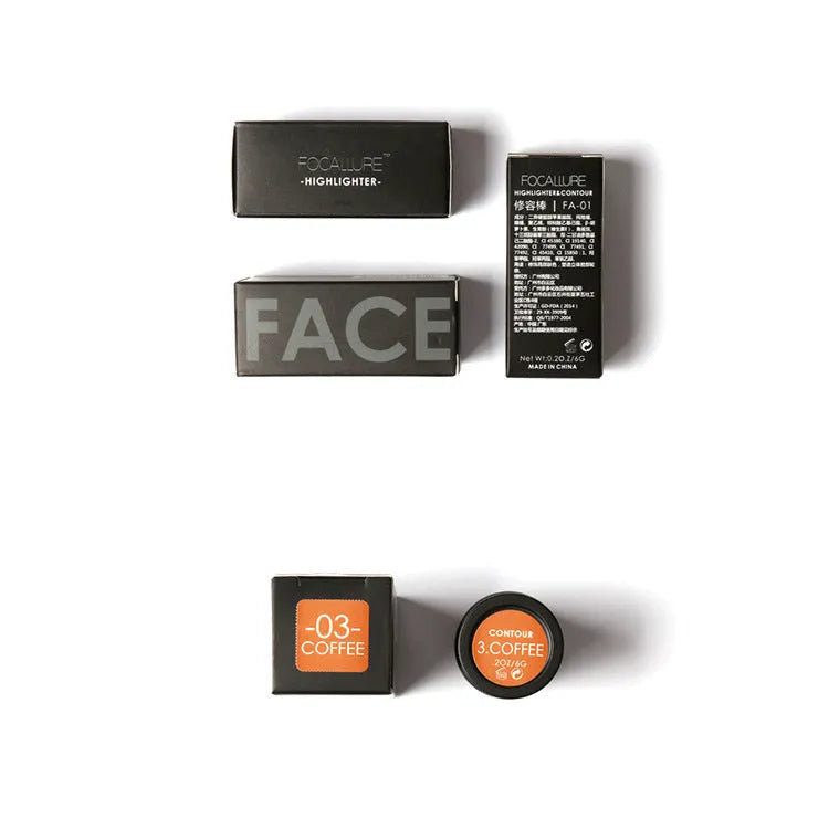 Four shade options of a cream stick face contour highlighter on a white background.