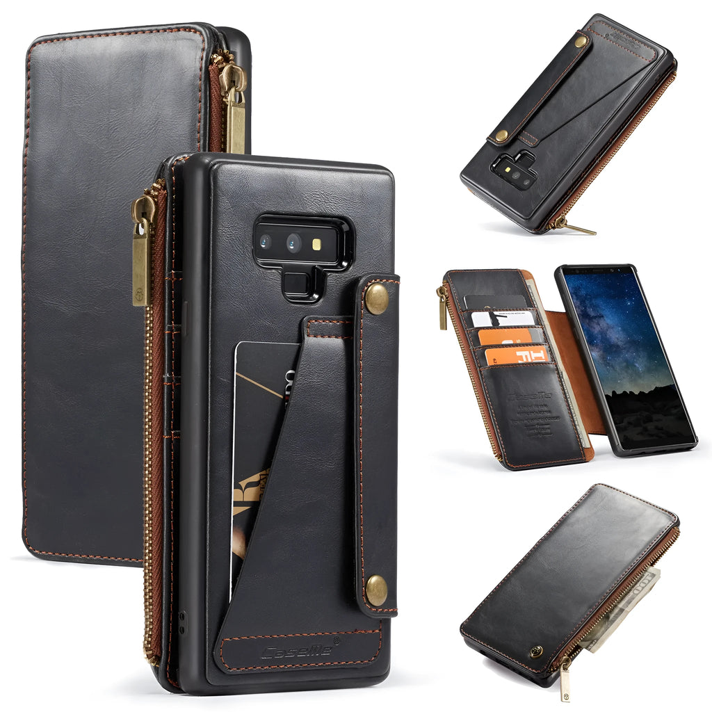 PU leather flip phone case for Samsung Note9 in black colour showing anti-scratch protection features