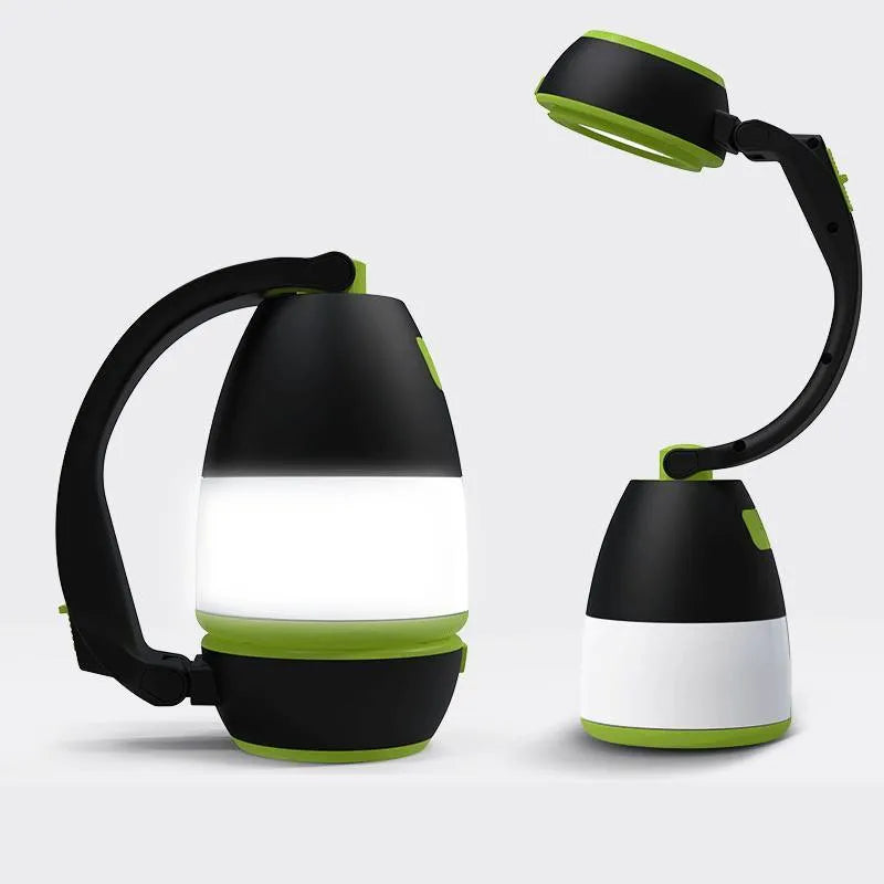 Black green 3-in-1 multifunctional LED table lamp with adjustable head and foldable design.