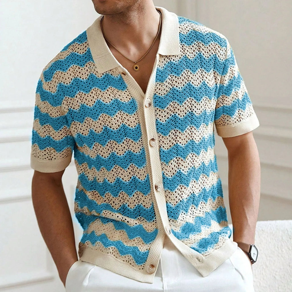 Short sleeve yellow sweater with corrugated jacquard texture and flocking detail on Tencel viscose fabric