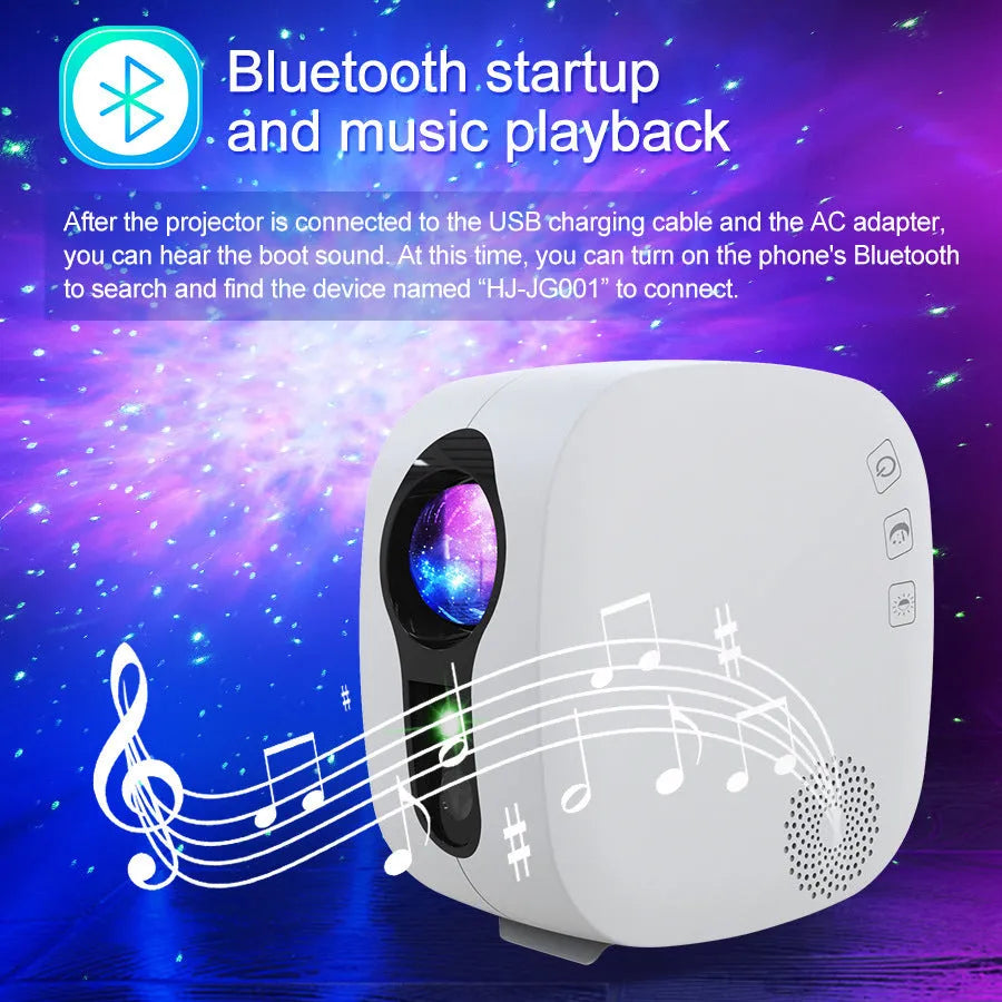 Black or white laser starry sky projection lamp with nebula moon display and Bluetooth connectivity