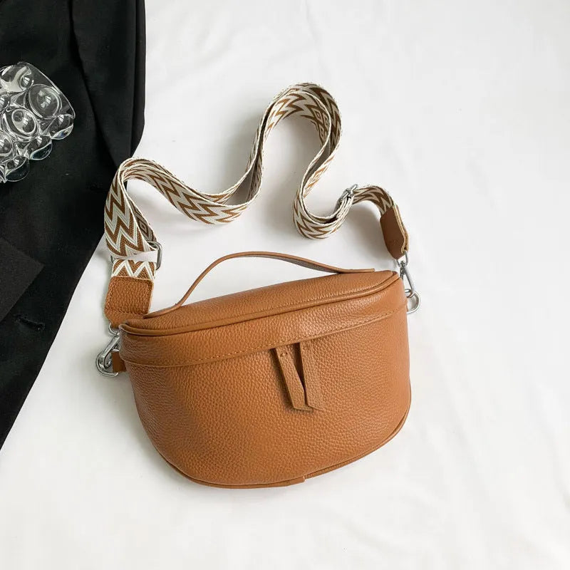 Ladies casual single-shoulder crossbody bag in top grain cowhide leather with 25cm width