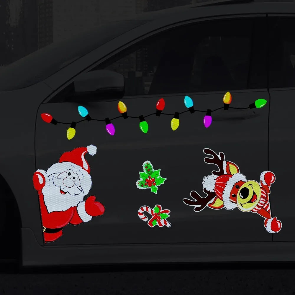 Christmas cartoon elk design reflective magnetic sticker in medium size