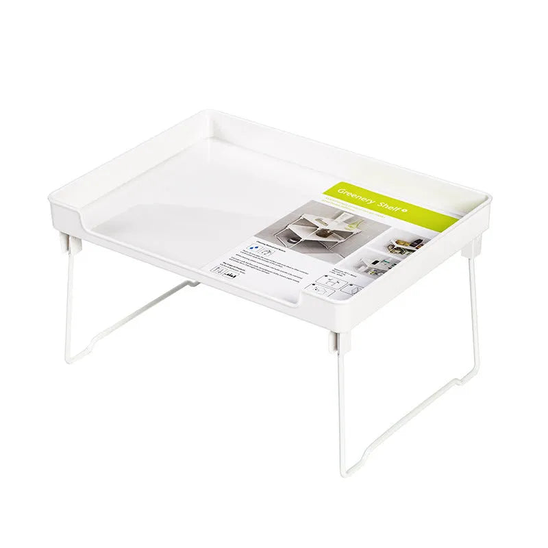 Transparent or white plastic kitchen supplies rack for desktop or cupboard storage organisation