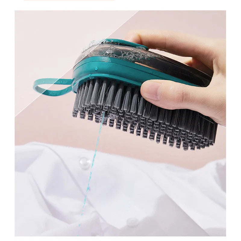 Automatic liquid cleaning brush for shoes and clothes with ergonomic grip in selected colour